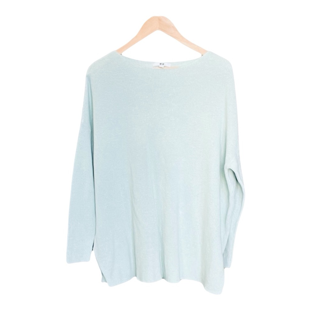 Uniqlo Ribbed Boat Neck Long Sleeve Sweater in Light Blue - Size L